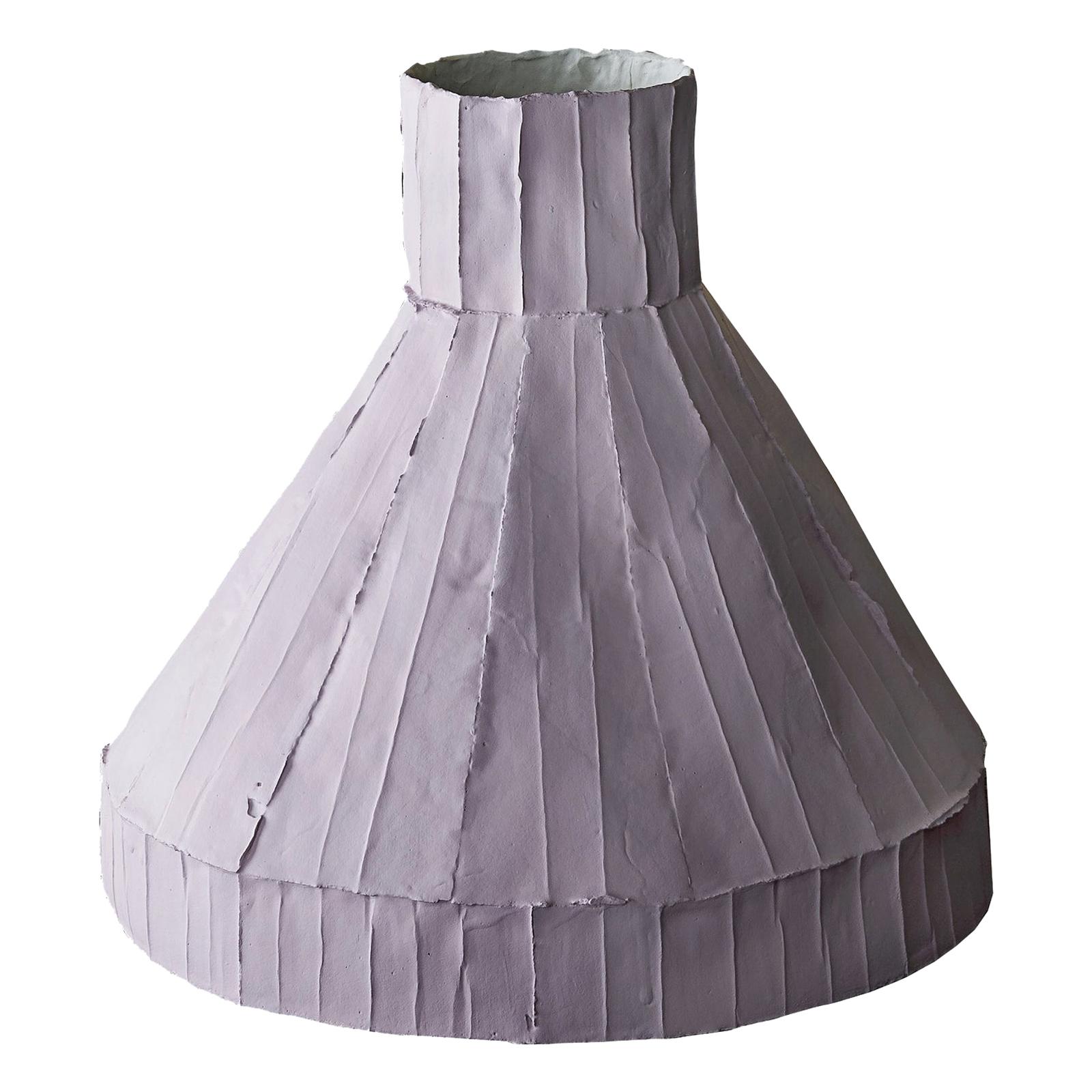 Contemporary Ceramic Vulcano Corteccia Texture Lilac Low Vase For Sale