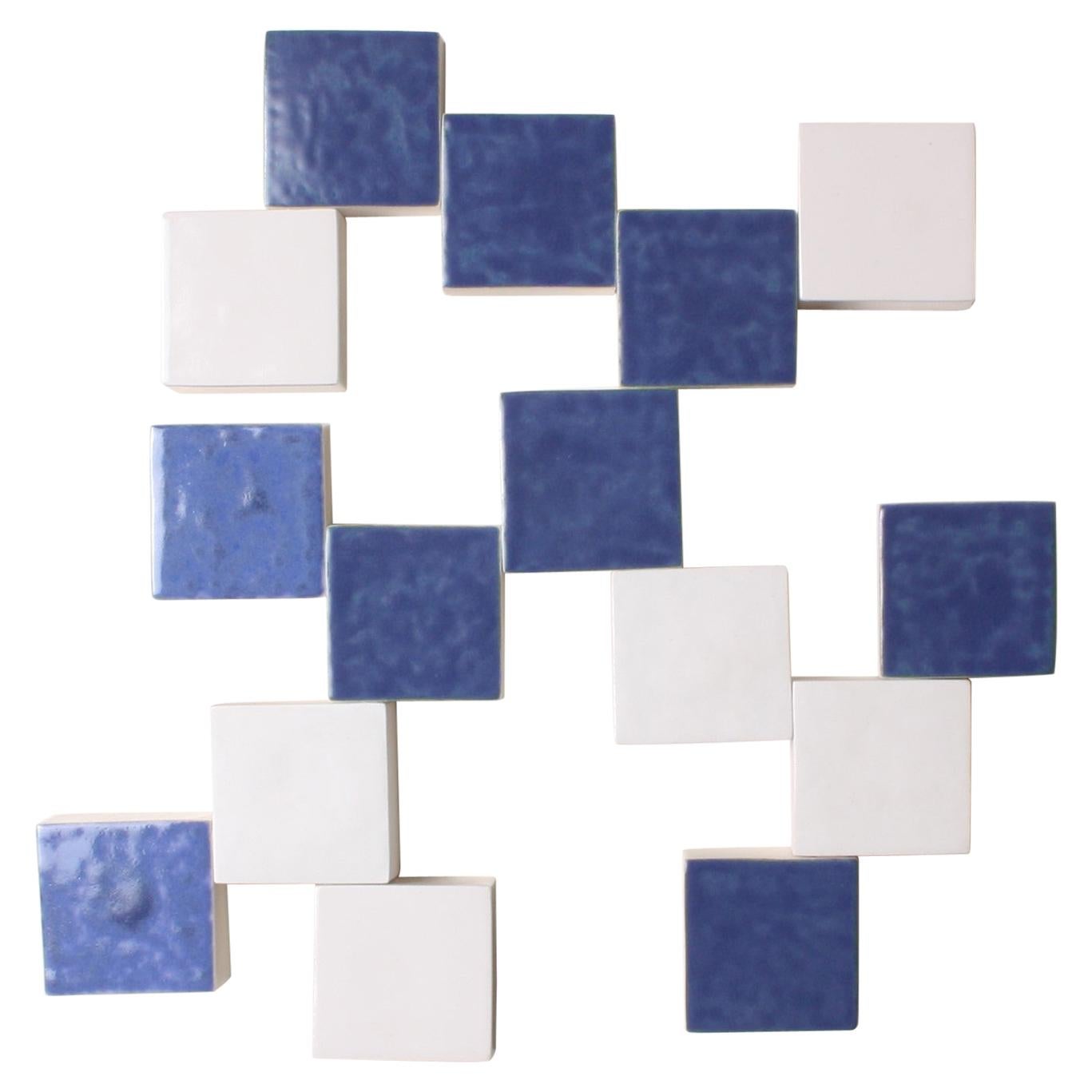 Contemporary Ceramic Wall Art, Mural Bleu For Sale