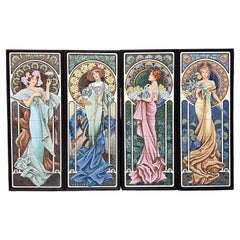 Contemporary Ceramic Wall Panels after Alphonse Mucha, Set of Four