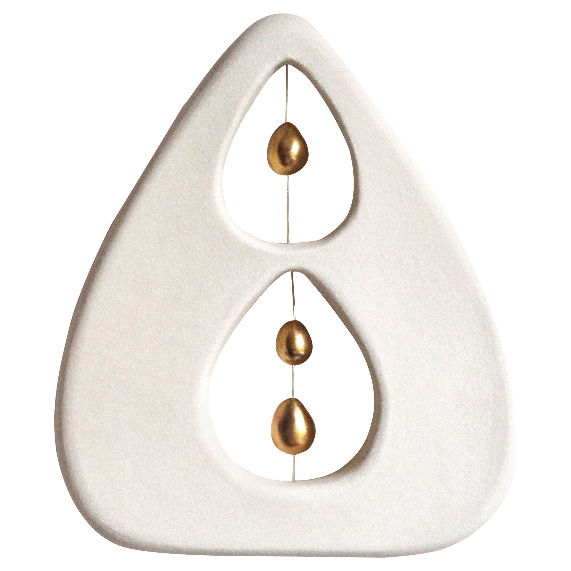 Contemporary Ceramic Wall Sculpture With 24 Karat Gold Lustre, Handmade, “Drops” For Sale