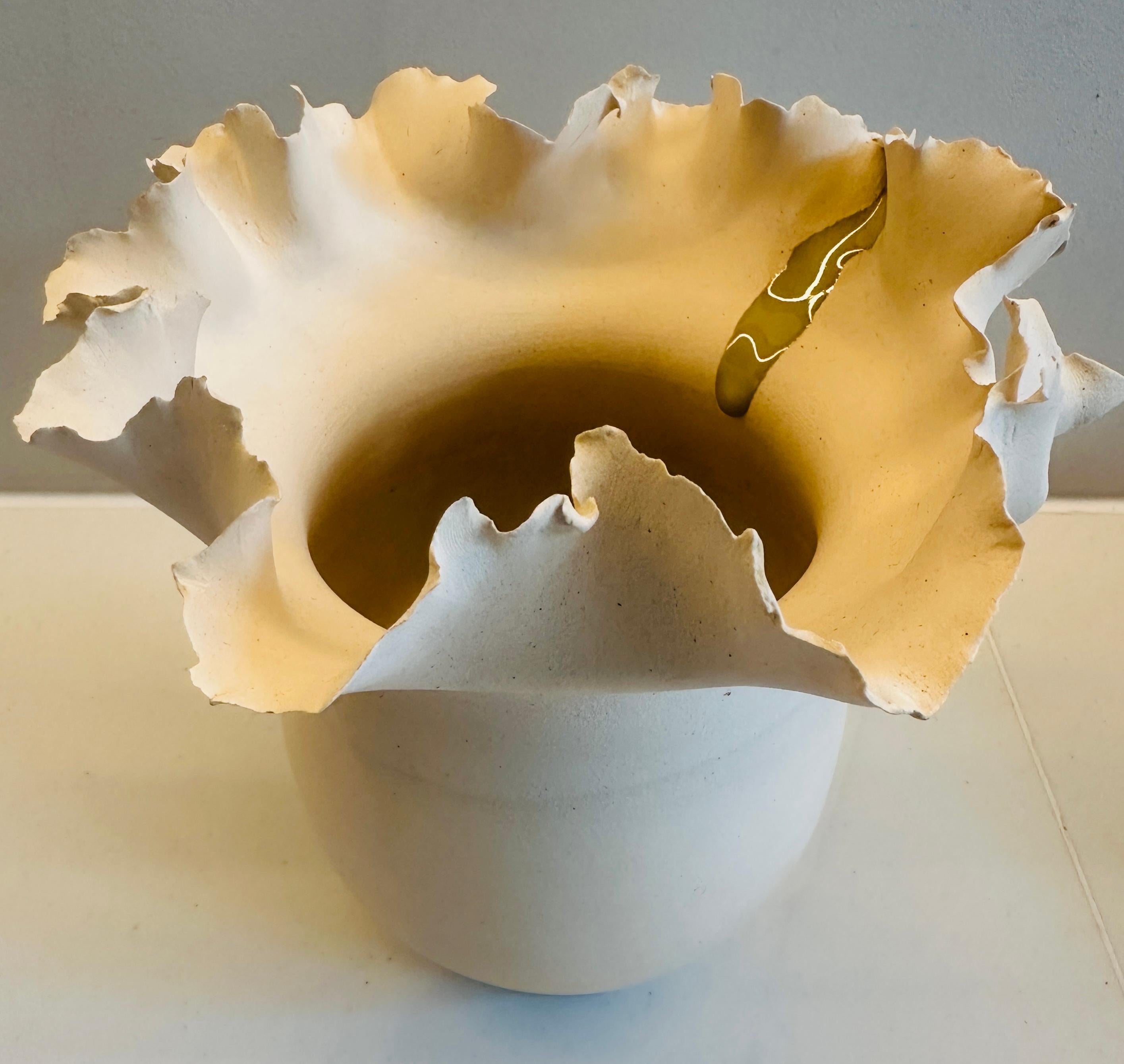 Contemporary Ceramic Waved Flower Rim Pottery Grey Drip Vase Planter - FD21 Clay 8