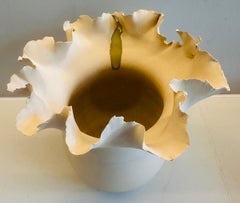 Contemporary Ceramic Waved Flower Rim Pottery Grey Drip Vase Planter - FD21 Clay