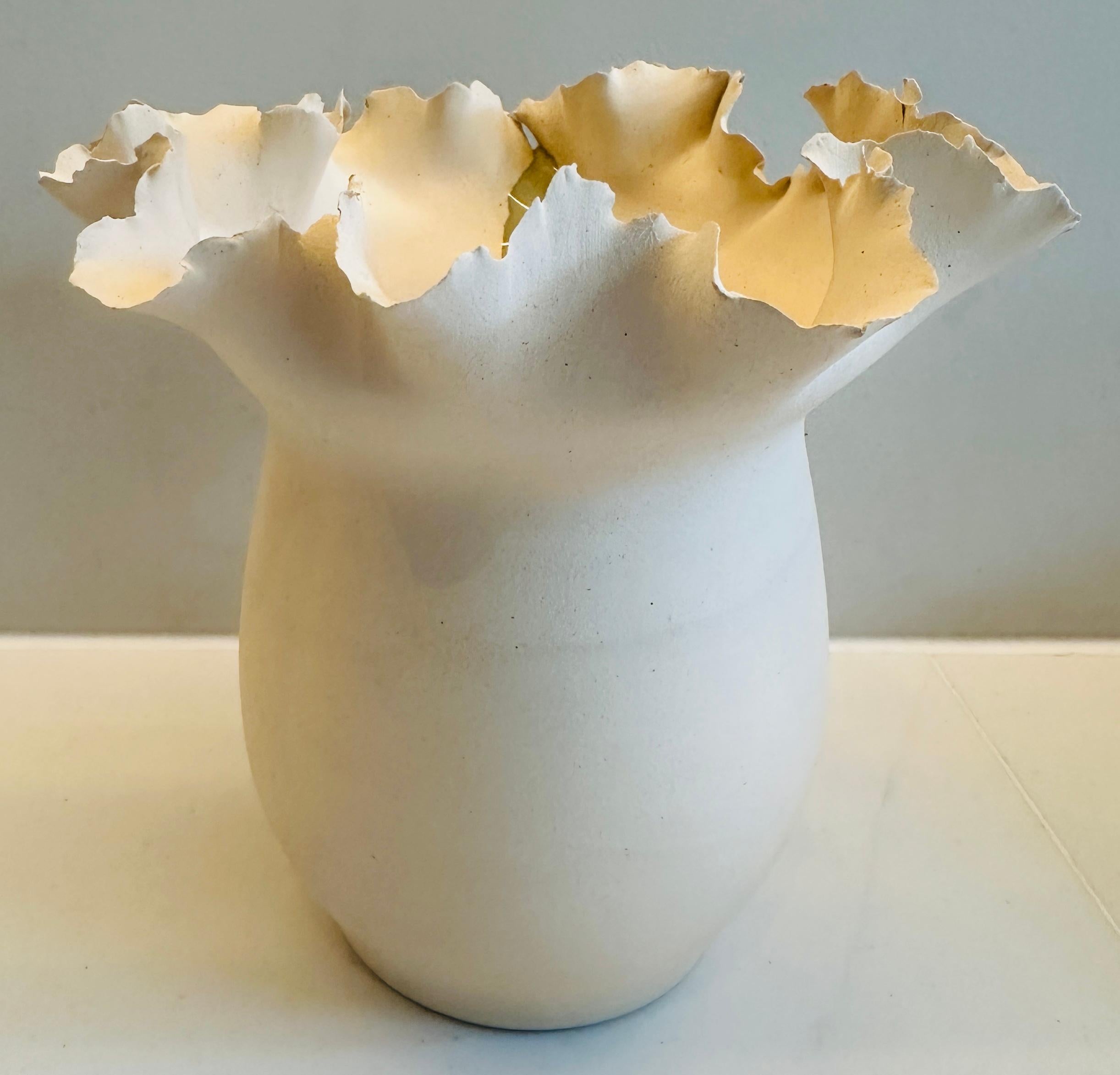 Modern Contemporary Ceramic Waved Flower Rim Pottery Grey Drip Vase Planter - FD21 Clay