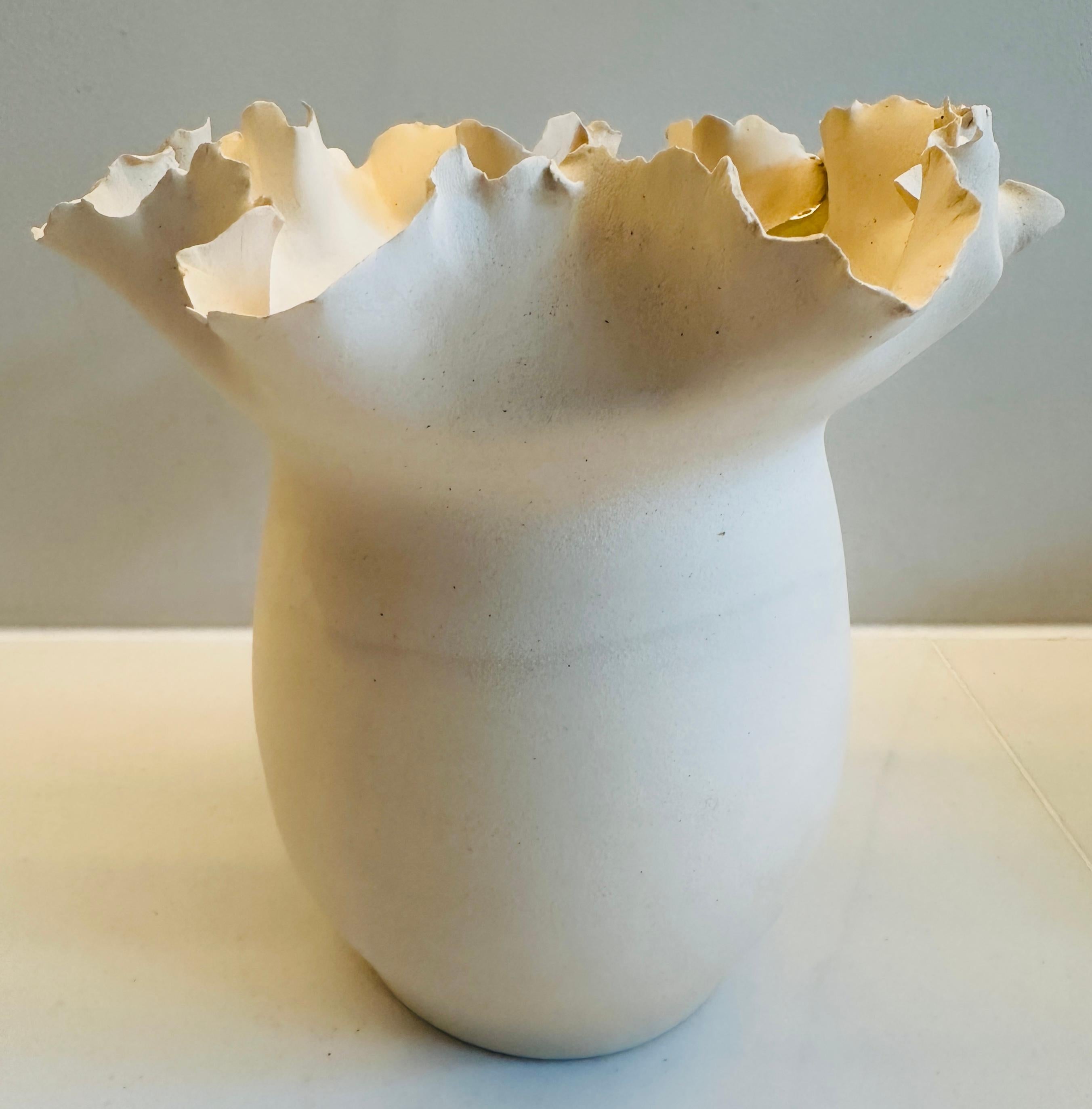 Glazed Contemporary Ceramic Waved Flower Rim Pottery Grey Drip Vase Planter - FD21 Clay