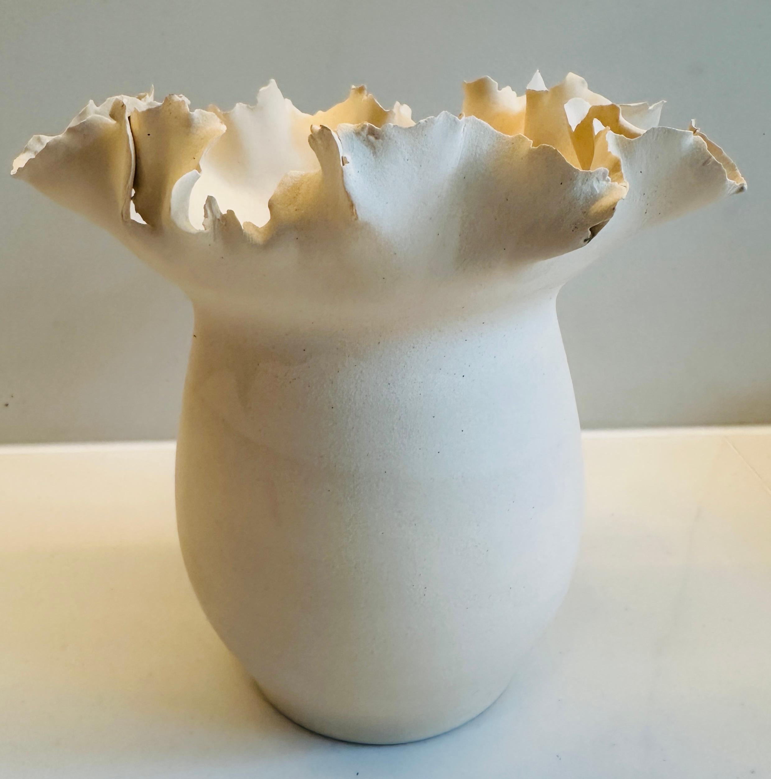 Contemporary Ceramic Waved Flower Rim Pottery Grey Drip Vase Planter - FD21 Clay 2