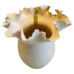 Contemporary Ceramic Waved Flower Rim Pottery Grey Drip Vase Planter - FD21 Clay