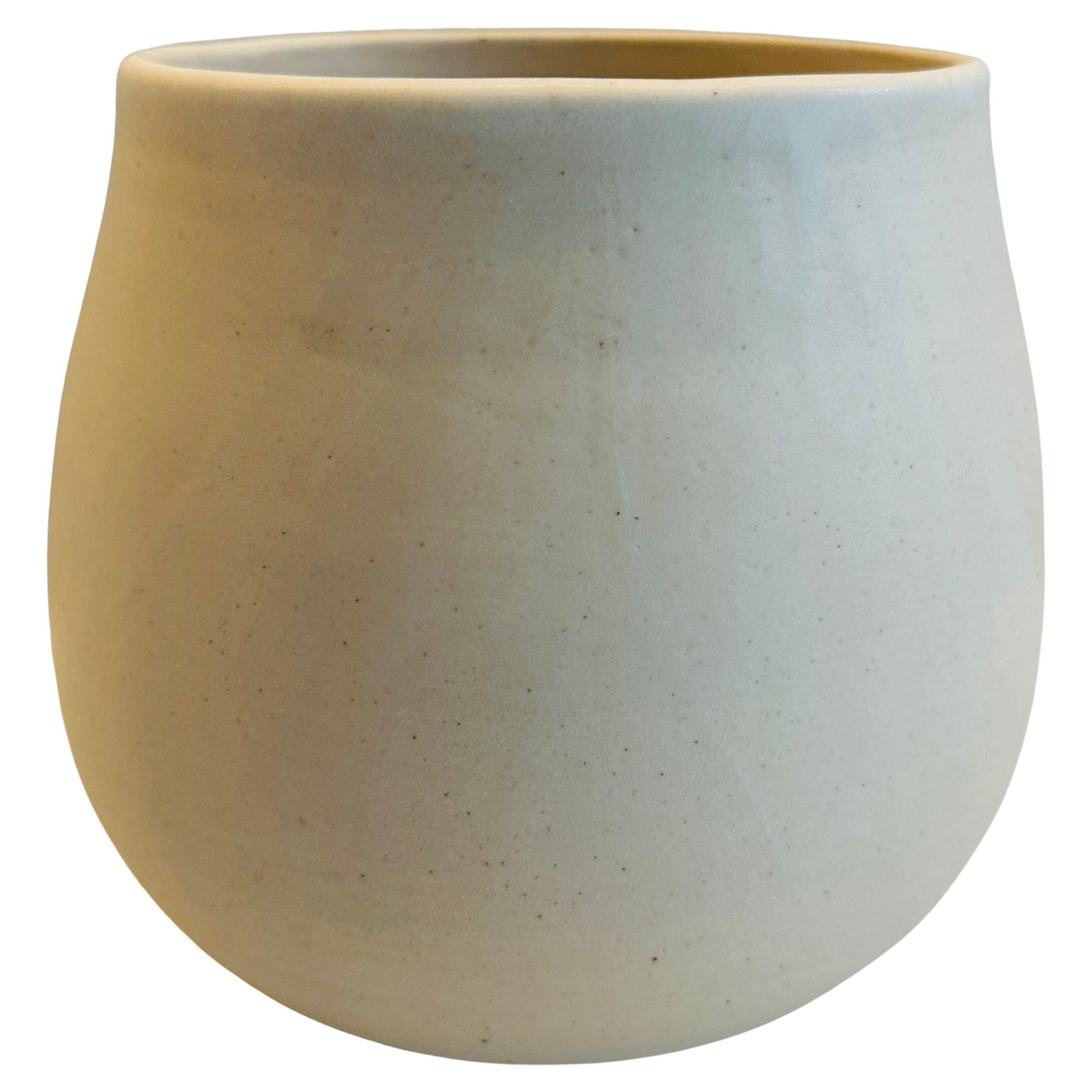 Contemporary Ceramic White Glazed Rim Pottery Vase Planter by FD21 Clay