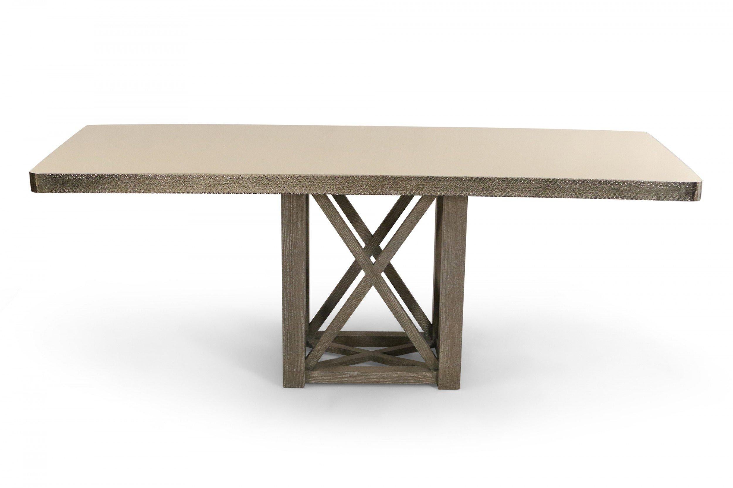 Contemporary Cerused Wood and Hammered Silver Metal Dining Table In Good Condition In New York, NY