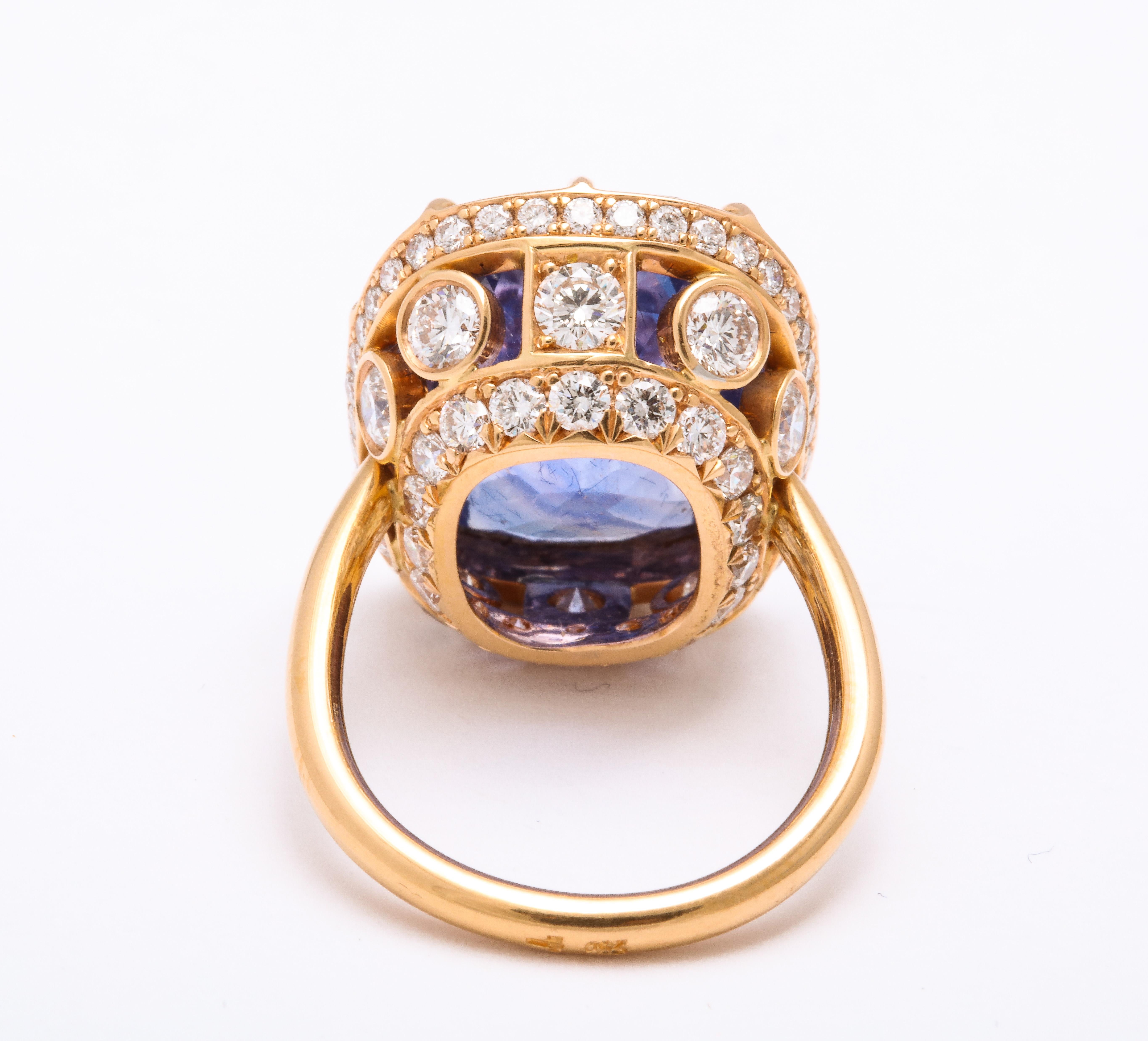 Contemporary Ceylon Sapphire Diamond Yellow Gold Georgian Style Ring In Excellent Condition In New York, NY