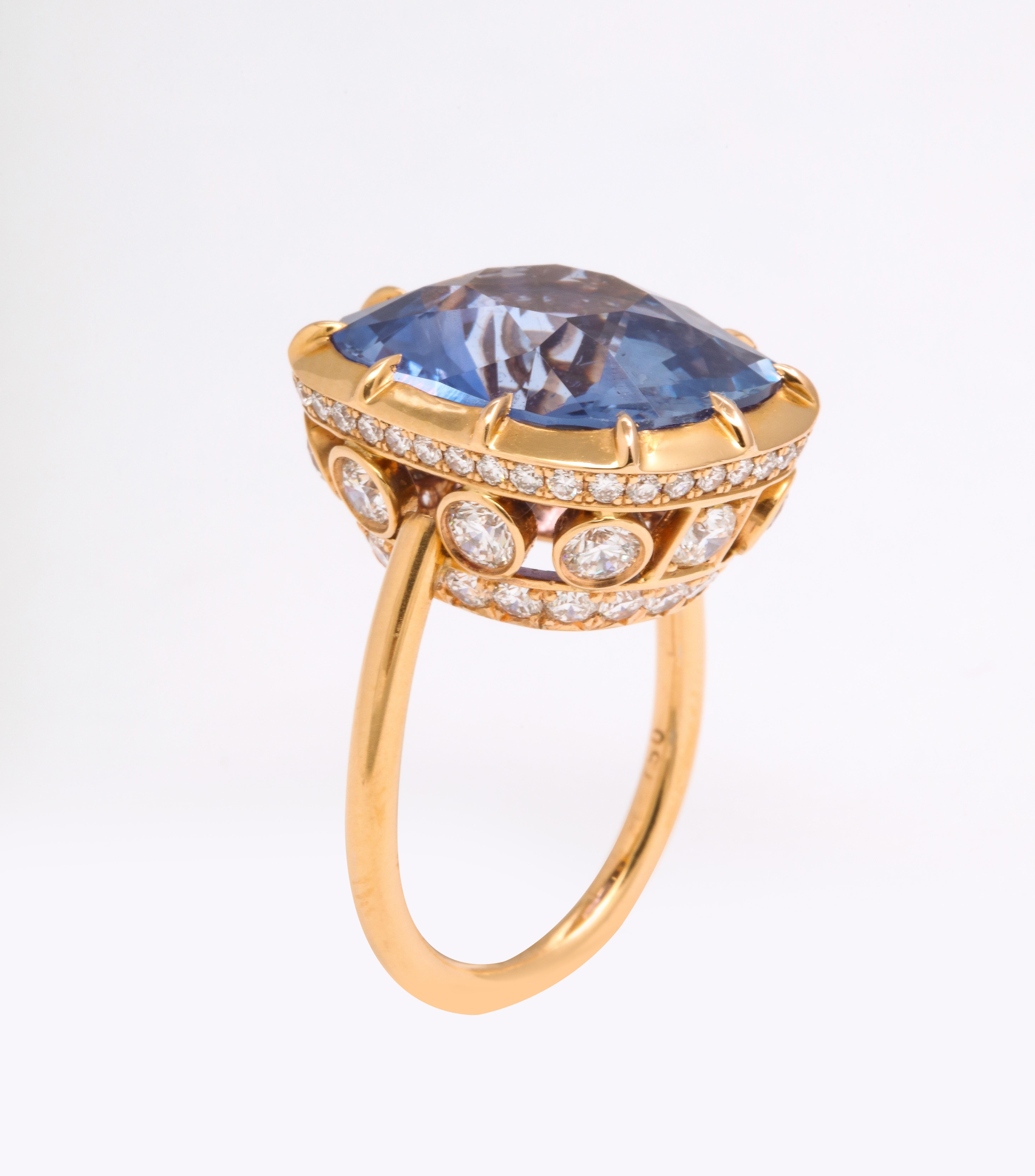 Women's or Men's Contemporary Ceylon Sapphire Diamond Yellow Gold Georgian Style Ring