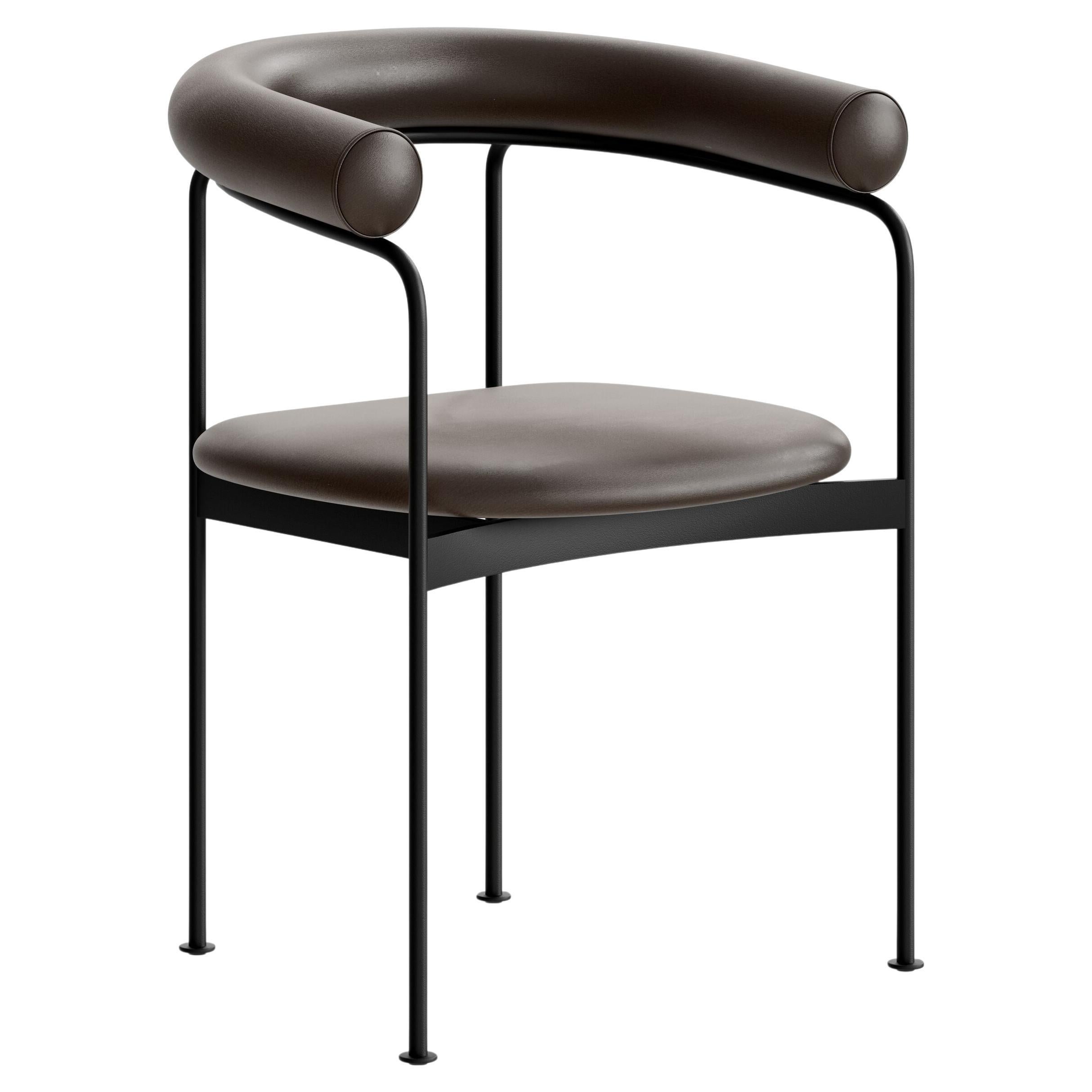 Contemporary Chair 'BAIA' by Kensaku Oshiro x DK3, Black Frame, Brown Leather