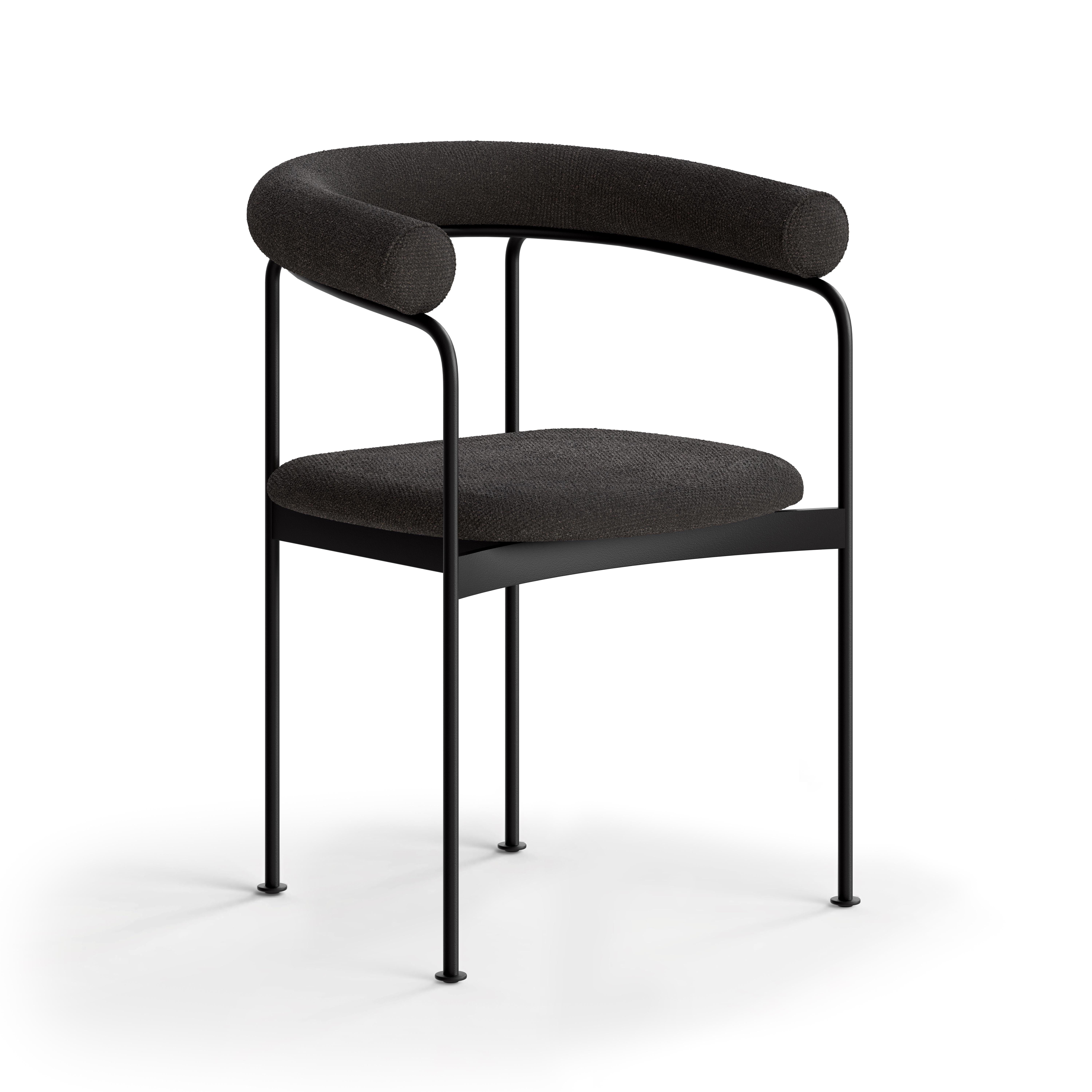 Silla de comedor BAIA
Estructura de acero, respaldo de madera o tapizado

Modelo mostrado en la imagen principal:
Estructura: acero con recubrimiento de polvo, negro
Respaldo: tapizado
Tejido: Balmoral 91

Dimensiones: 
H.74 x 58 x 50 cm / Altura