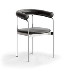 Silla contemporánea "BAIA" de Kensaku Oshiro x DK3, estructura cromada, cuero negro
