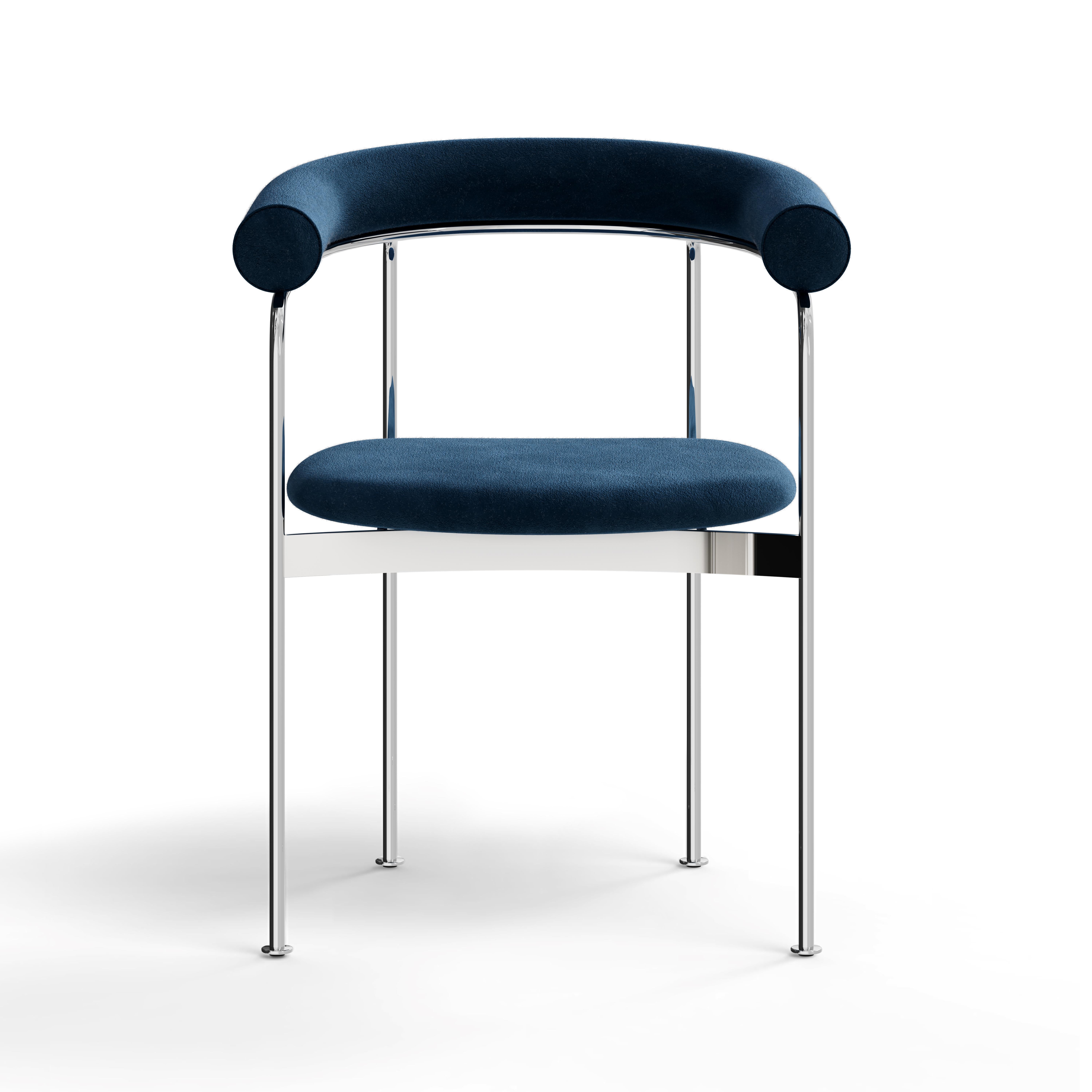 Scandinavian Modern Contemporary Chair 'BAIA' by Kensaku Oshiro x DK3, Chrome Frame, Blue Fabric For Sale