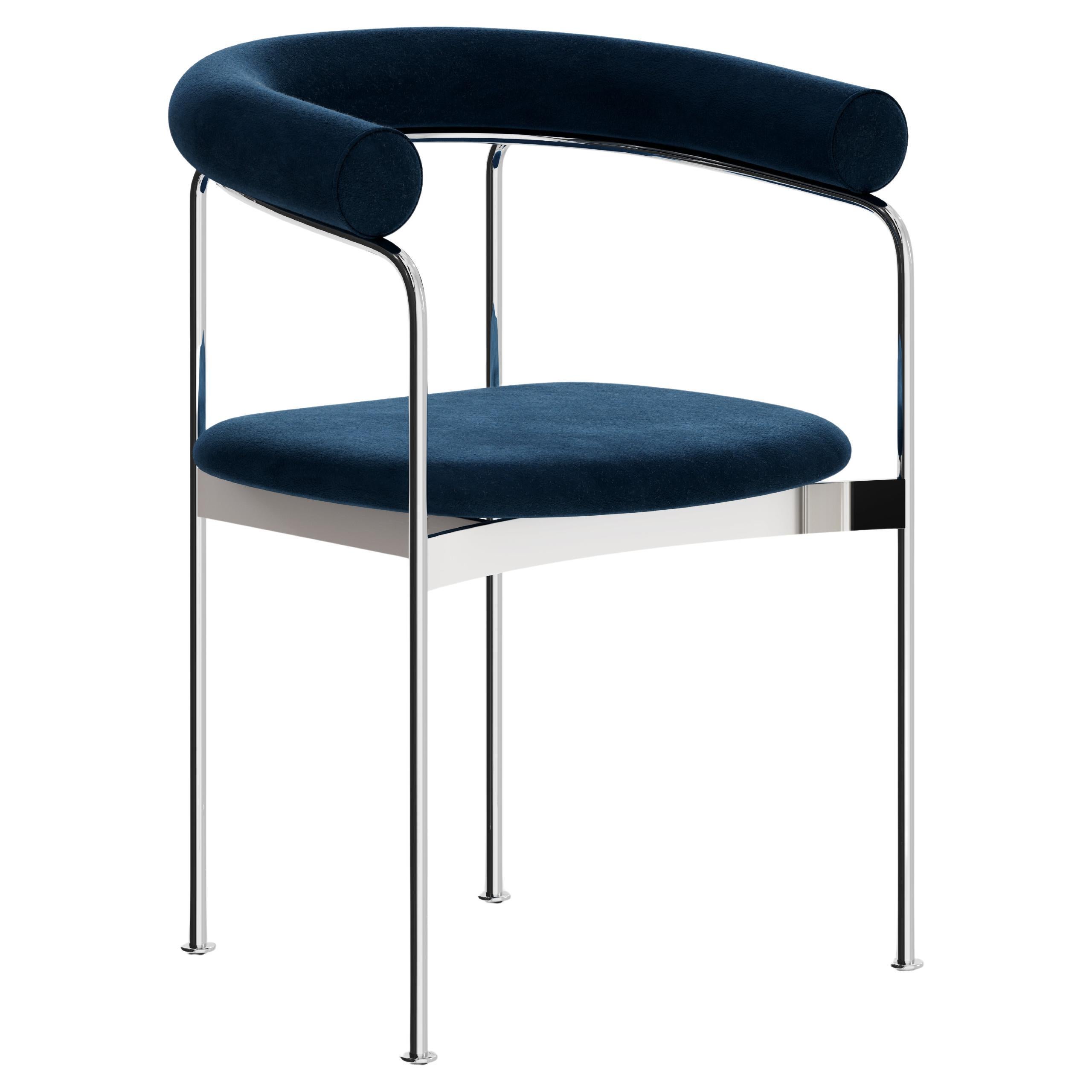 Contemporary Chair 'BAIA' by Kensaku Oshiro x DK3, Chrome Frame, Blue Fabric