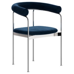 Contemporary Chair 'BAIA' by Kensaku Oshiro x DK3, Chrome Frame, Blue Fabric