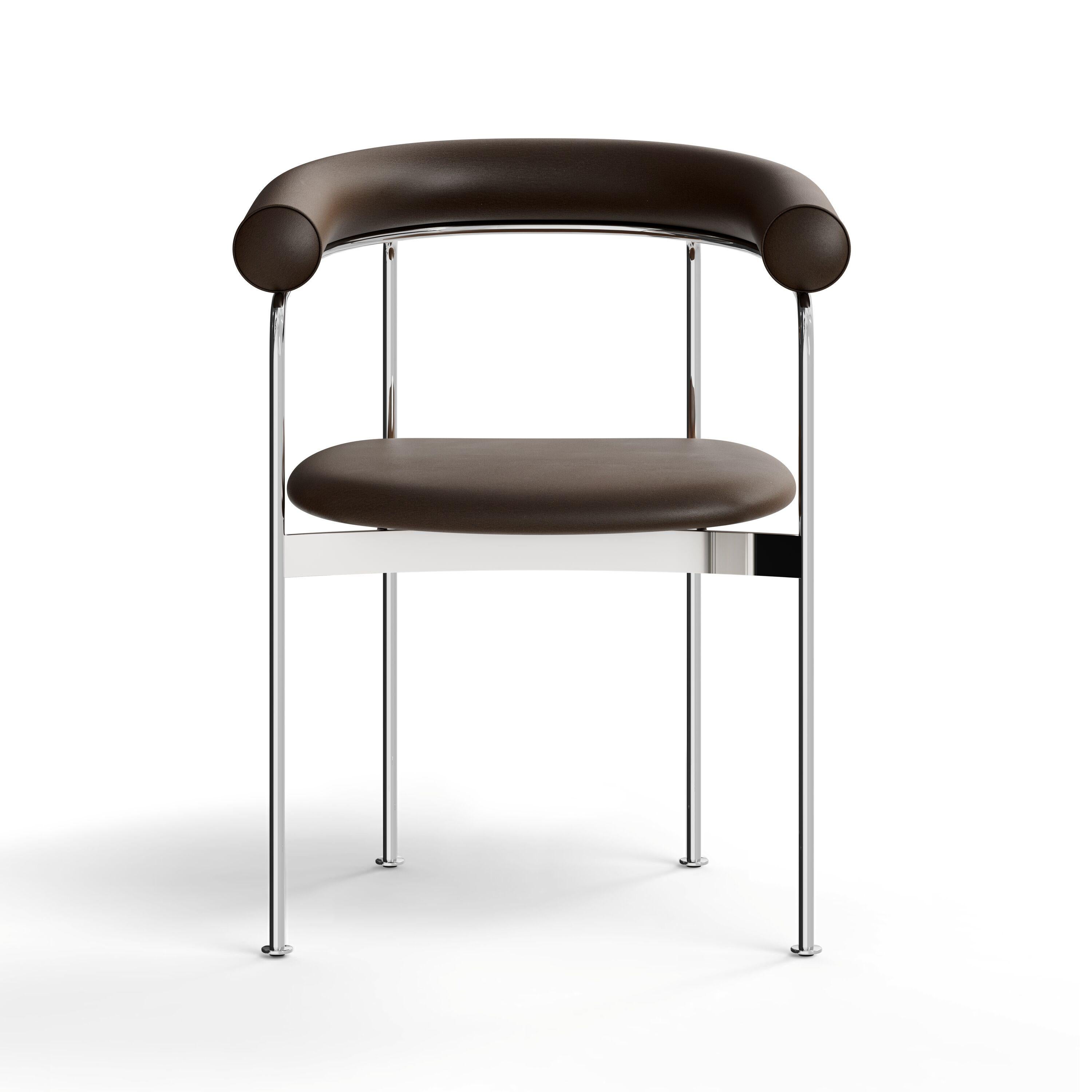 Scandinavian Modern Contemporary Chair 'BAIA' by Kensaku Oshiro x DK3, Chrome Frame, Brown Leather For Sale