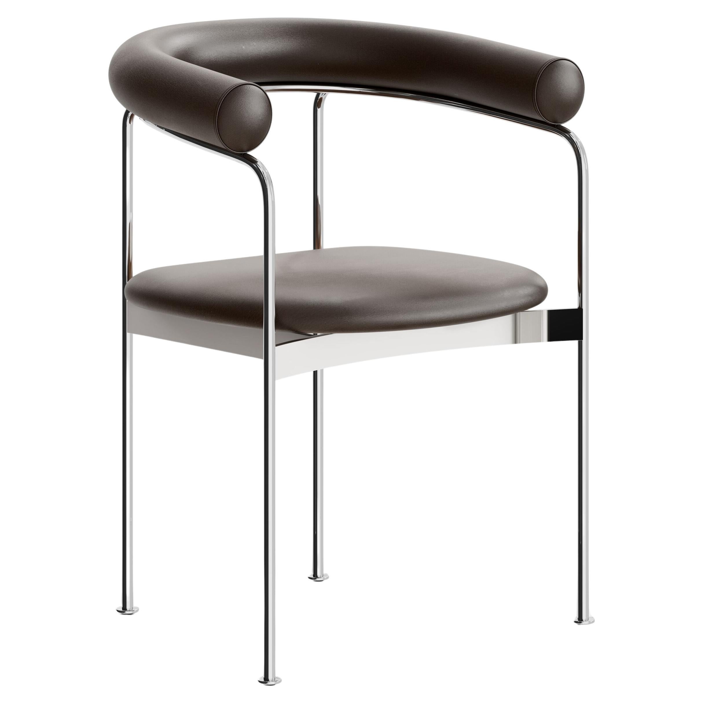 Contemporary Chair 'BAIA' by Kensaku Oshiro x DK3, Chrome Frame, Brown Leather