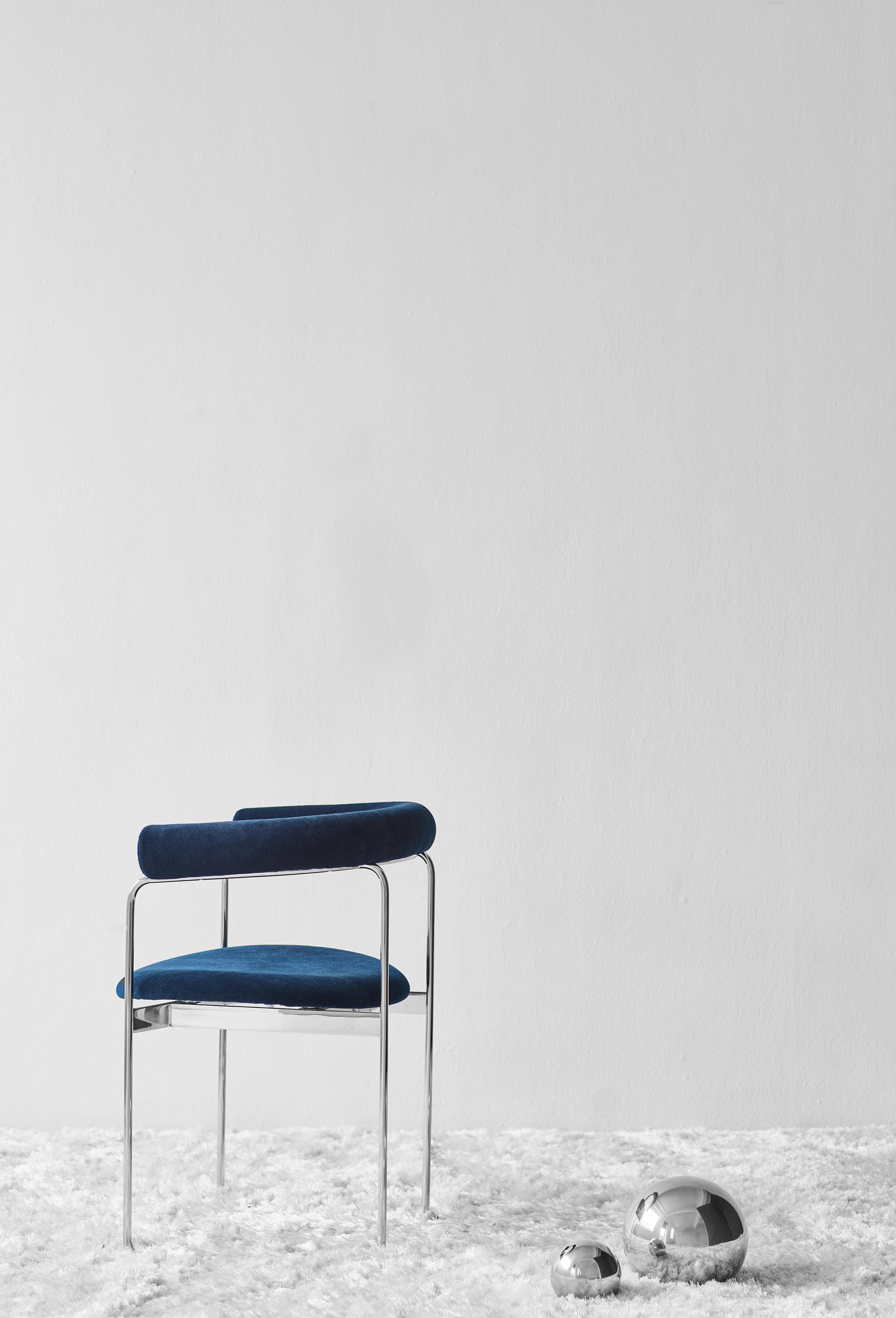 Contemporary Chair 'BAIA' by Kensaku Oshiro x DK3, Chrome Frame, Grey Fabric In New Condition For Sale In Paris, IDF