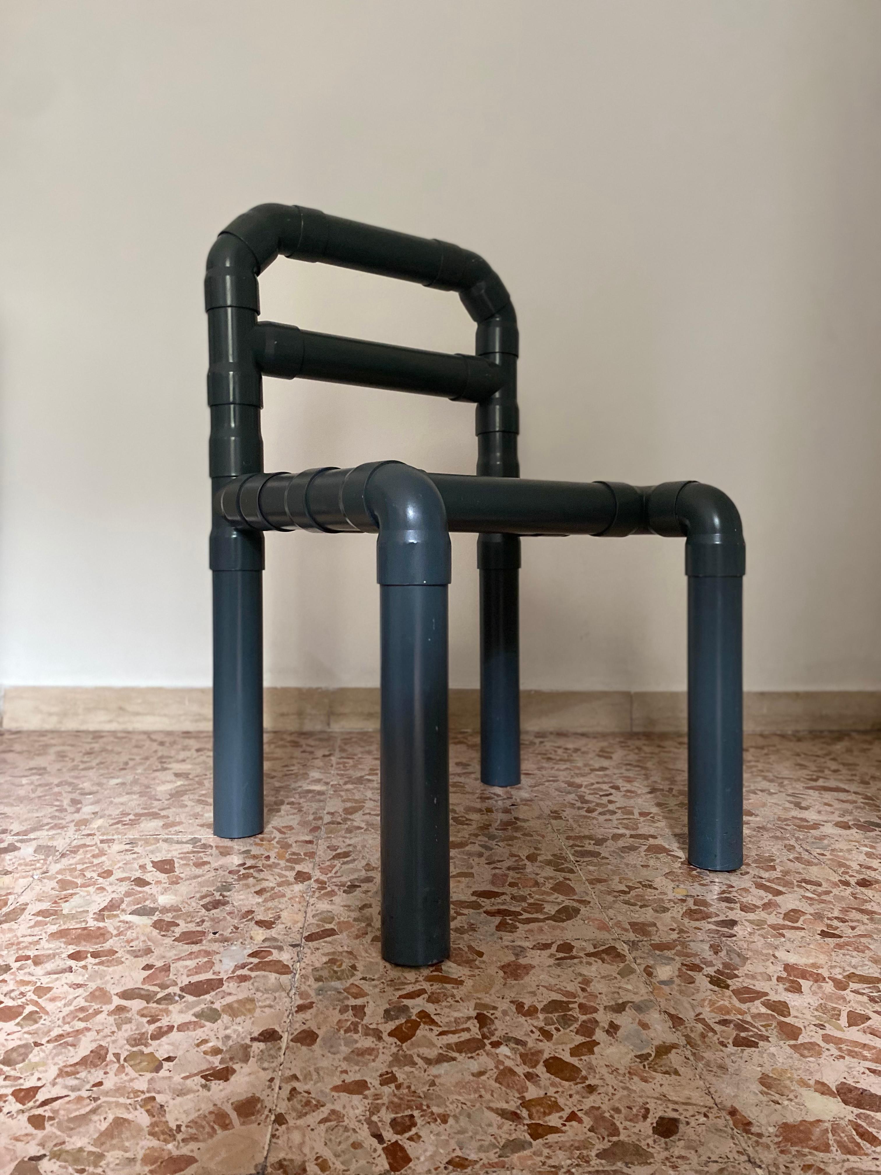 Niccoló Spirito
Chair Mod. Diabo
PVC pipes ? 63

Each piece is accompanied by a Certificate of Authenticity signed by the author.

DIABO chair has no screws. Pipes are assembled by a special technique from their inside.
The curve's sloping of