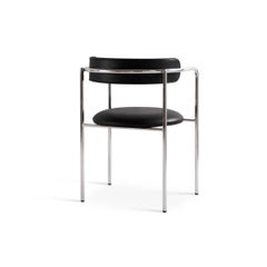 Silla Contemporánea 'FF 4 Patas' Piel Dakar Negra, Patas Cromadas