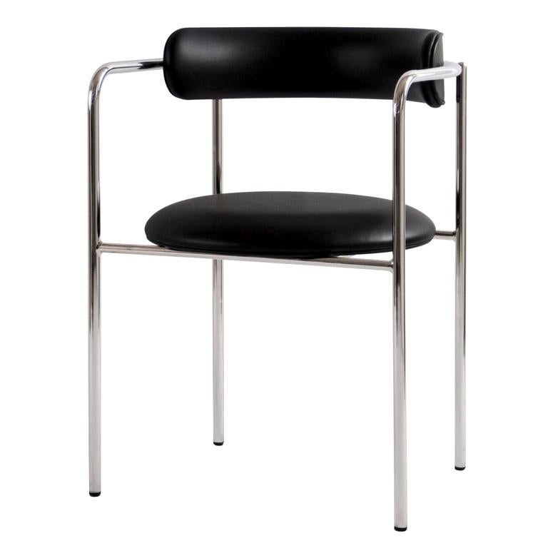 Contemporary Chair 'FF 4-Legs' Dakar Leather, Black 0842, Chrome Legs For Sale