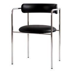 Contemporary Chair 'FF 4-Legs' Schwarzes Dakar-Leder, Chrombeine