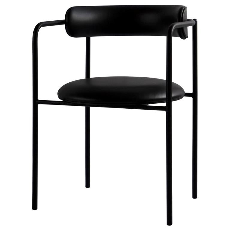 Chaise contemporaine FF 4 pieds , entirement noire, cuir Dakar, 0842