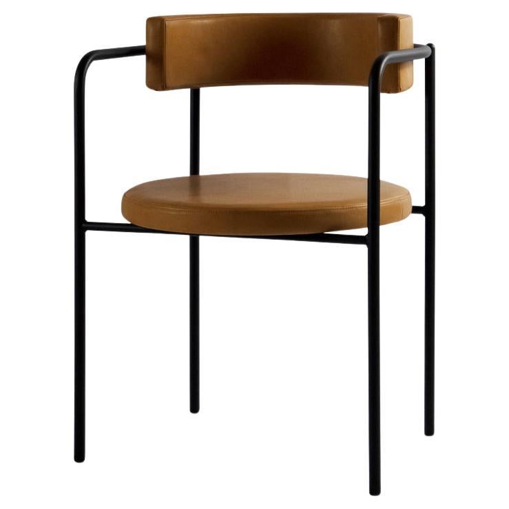 Contemporary Chair 'FF 4-Legs' Black Steel, Camel, Dunes Leather, 21004 For Sale