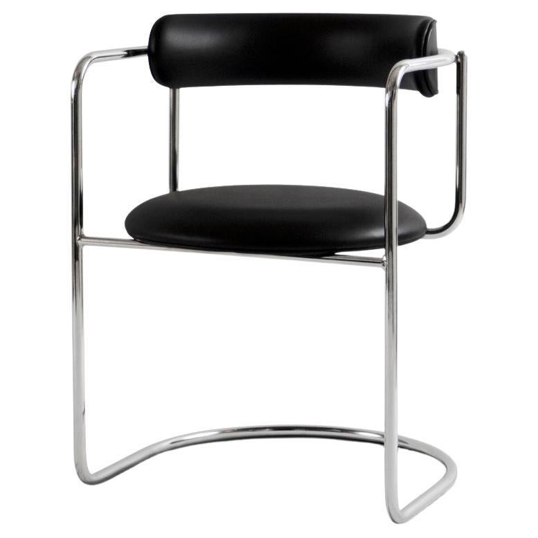 Contemporary Chair 'FF Cantilever' Black Dakar Leather, 0842, Chrome Legs