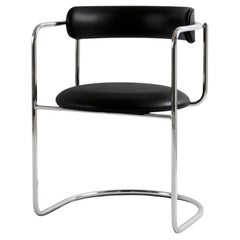 Contemporary Chair 'FF Cantilever' Black Leather, Chrome Legs, Round Backrest