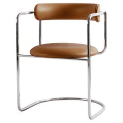 Silla Contemporánea 'FF Cantilever' Piel Coñac, Patas Cromadas