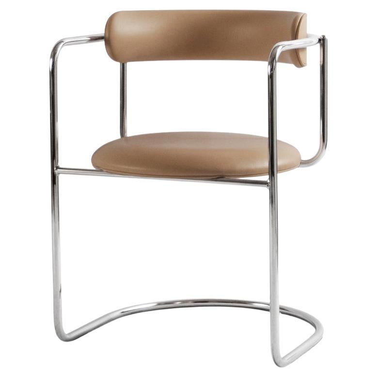 Zeitgenössischer Stuhl „FF Cantilever“ aus Dakar-Leder, 0197, Chrombeine im Angebot