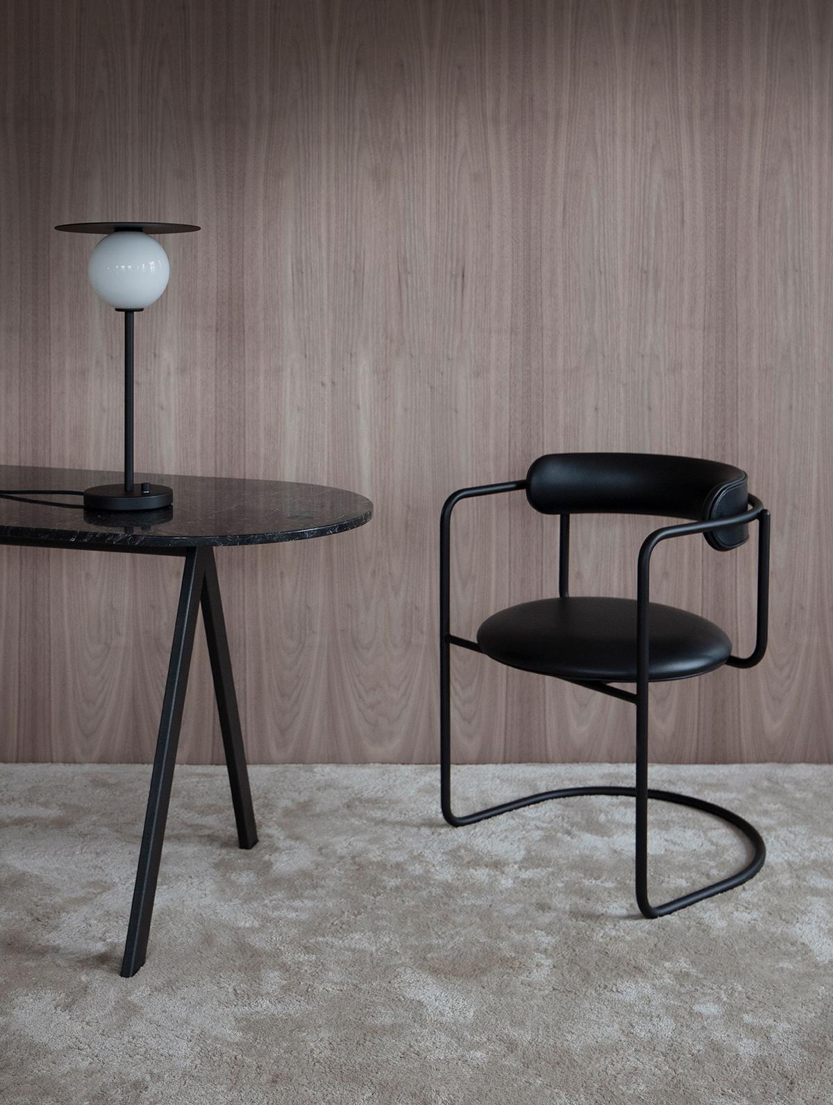 FF Cantilever, chair 
Design: Friends & Founders

Upholstery available in a wide range of fabrics and leathers
Model shown (fabric): Nevotex, Dakar 0842

Legs: 
4 legs or cantilever
Black steel or chrome

Back:
Round or Cubic


Price