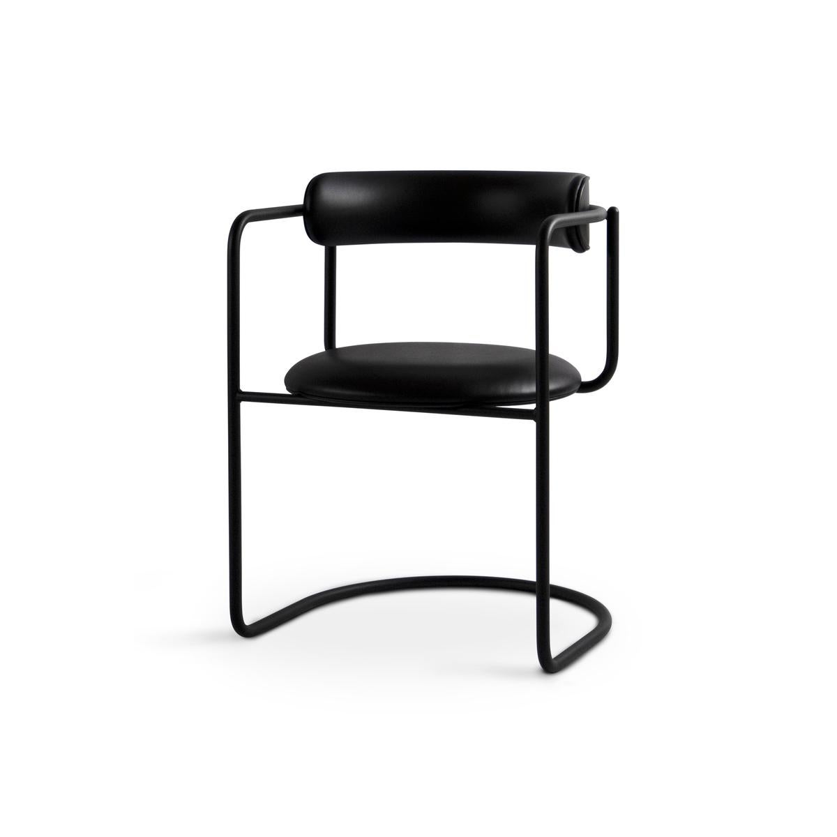 Chaise contemporaine en cuir Dakar « Ff Cantilever », entièrement noire en vente 1