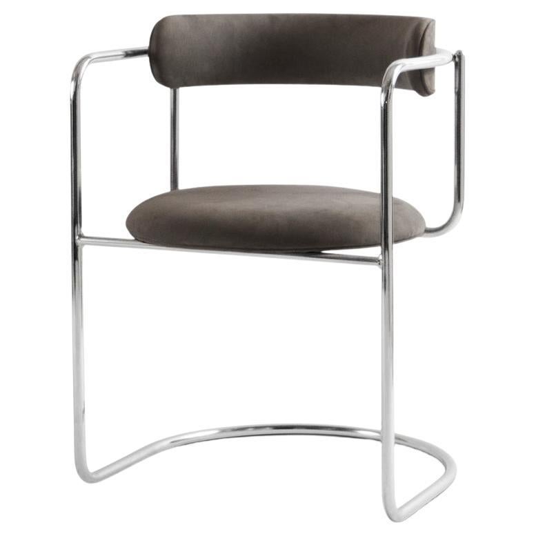 Contemporary Chair 'FF Cantilever' Nubuck Leather, Chrome Legs