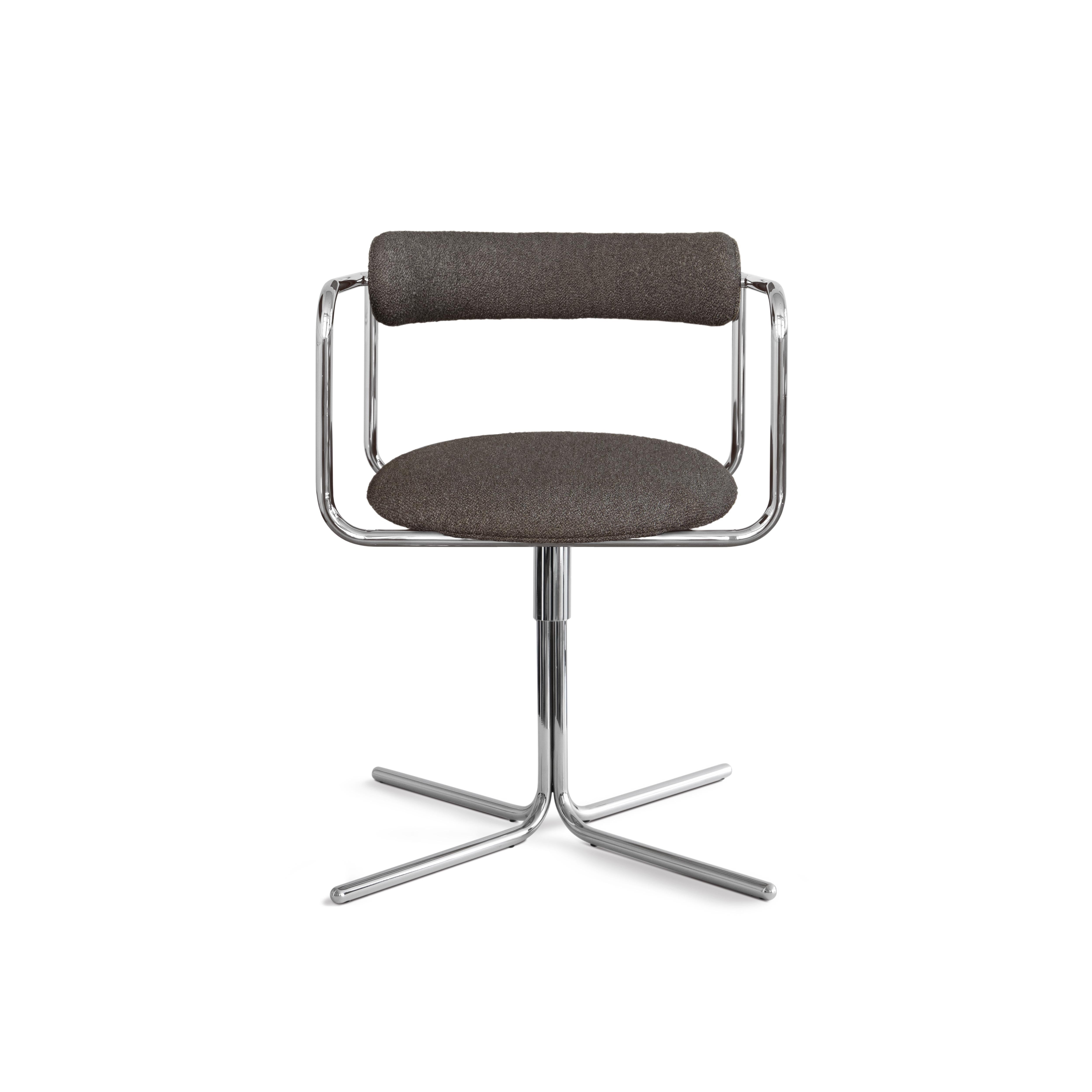 Contemporary Chair 'FF Swivel' Chrome and Leather, Cognac For Sale 4
