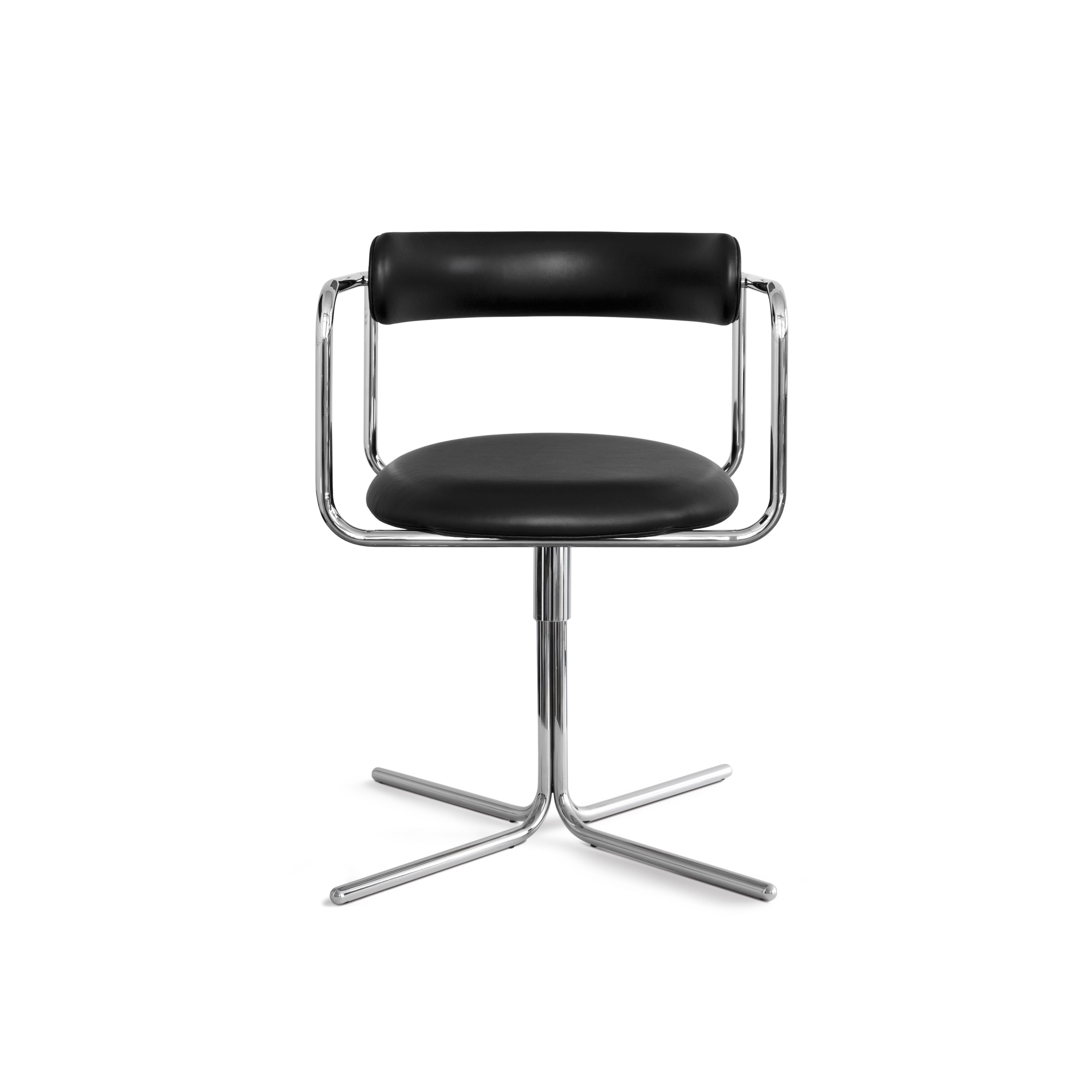 Contemporary Chair 'FF Swivel' Chrome and Leather, Cognac For Sale 5