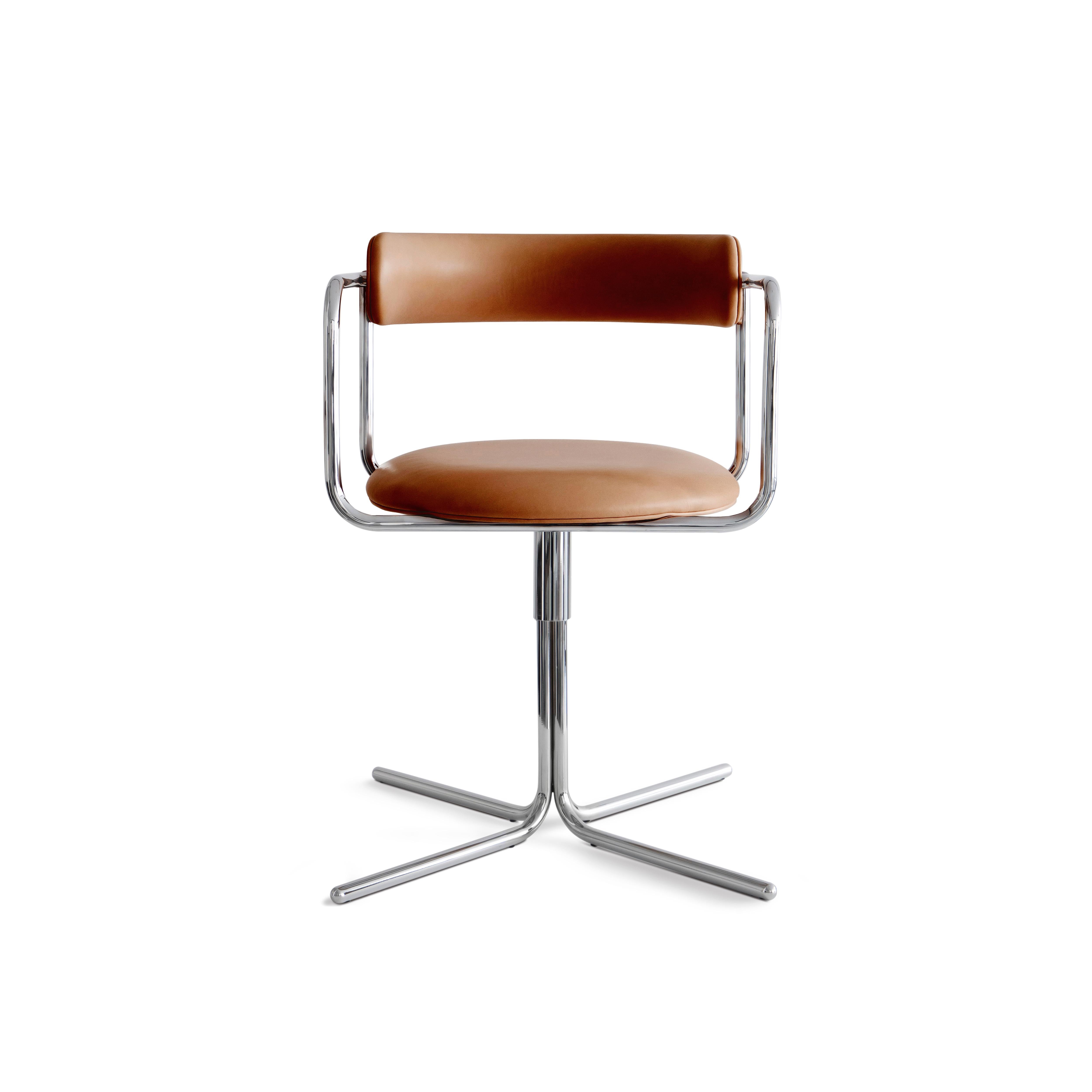 Contemporary Chair 'FF Swivel' Chrome and Leather, Cognac For Sale 9