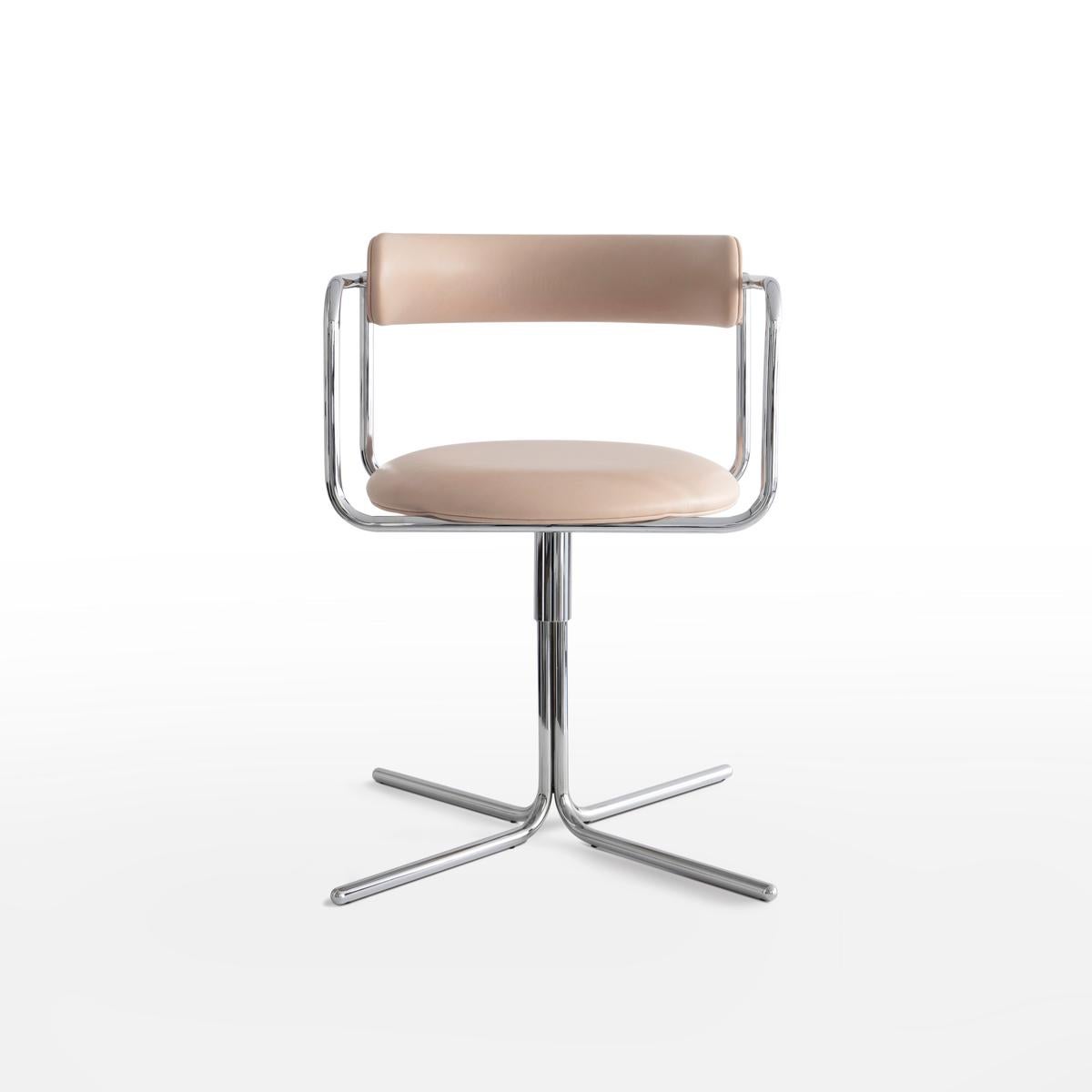 Organic Modern Contemporary Chair 'FF Swivel' Chrome and Leather, Cognac For Sale