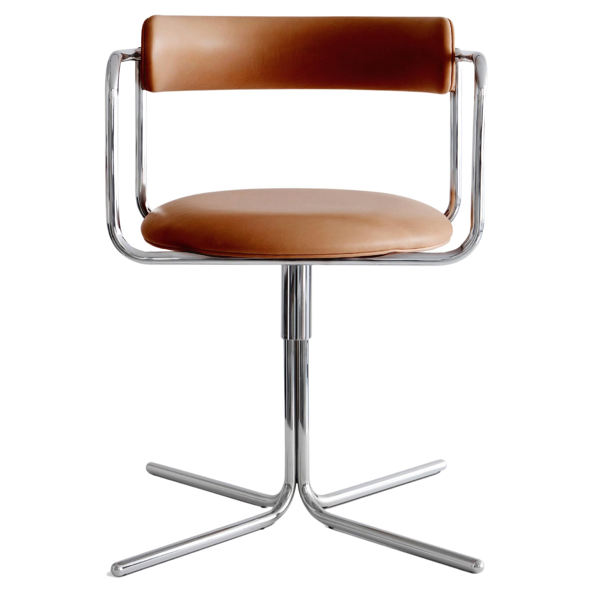 Contemporary Chair 'FF Swivel' Chrome and Leather, Cognac