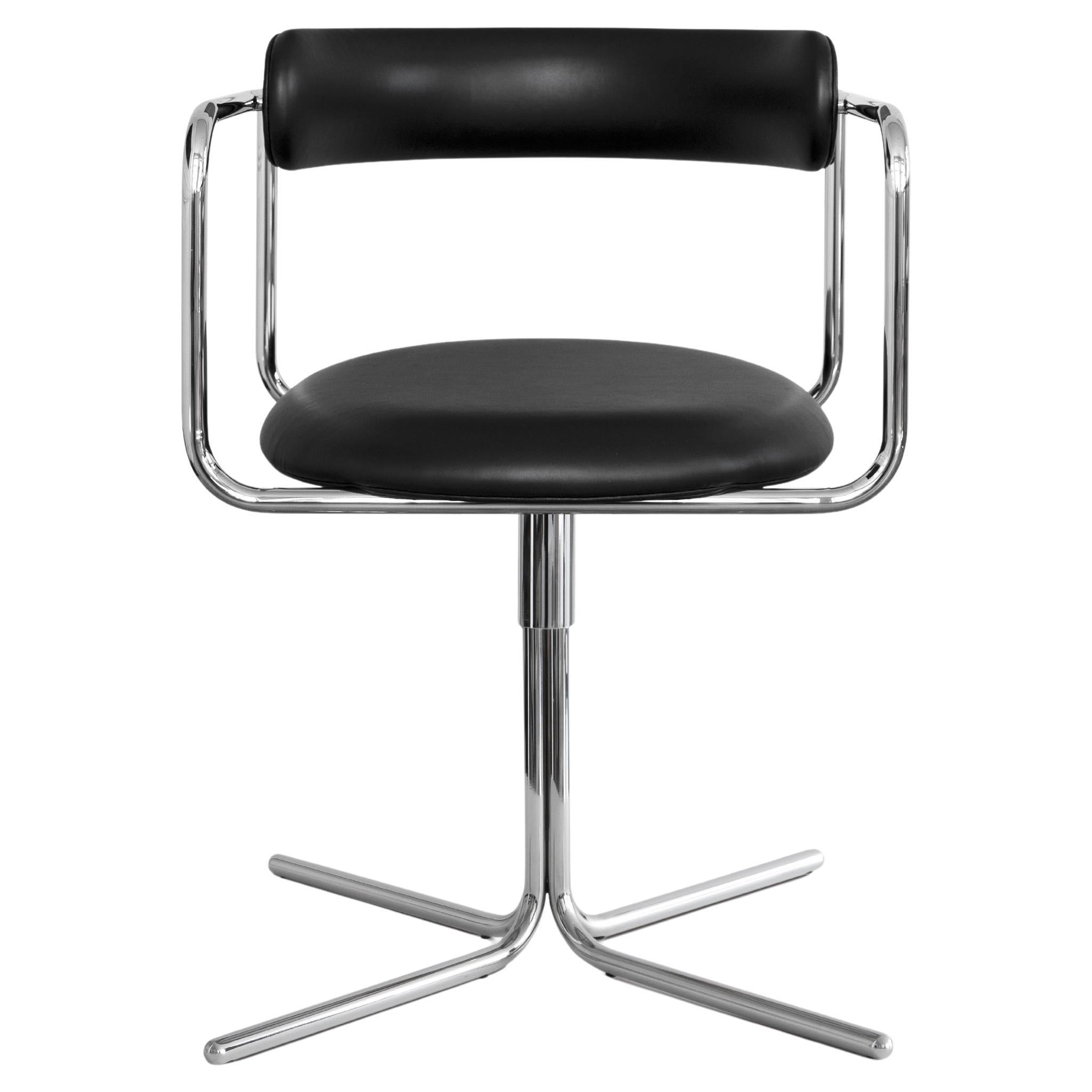 Contemporary Chair 'FF Swivel' Chrome, Black Leather For Sale