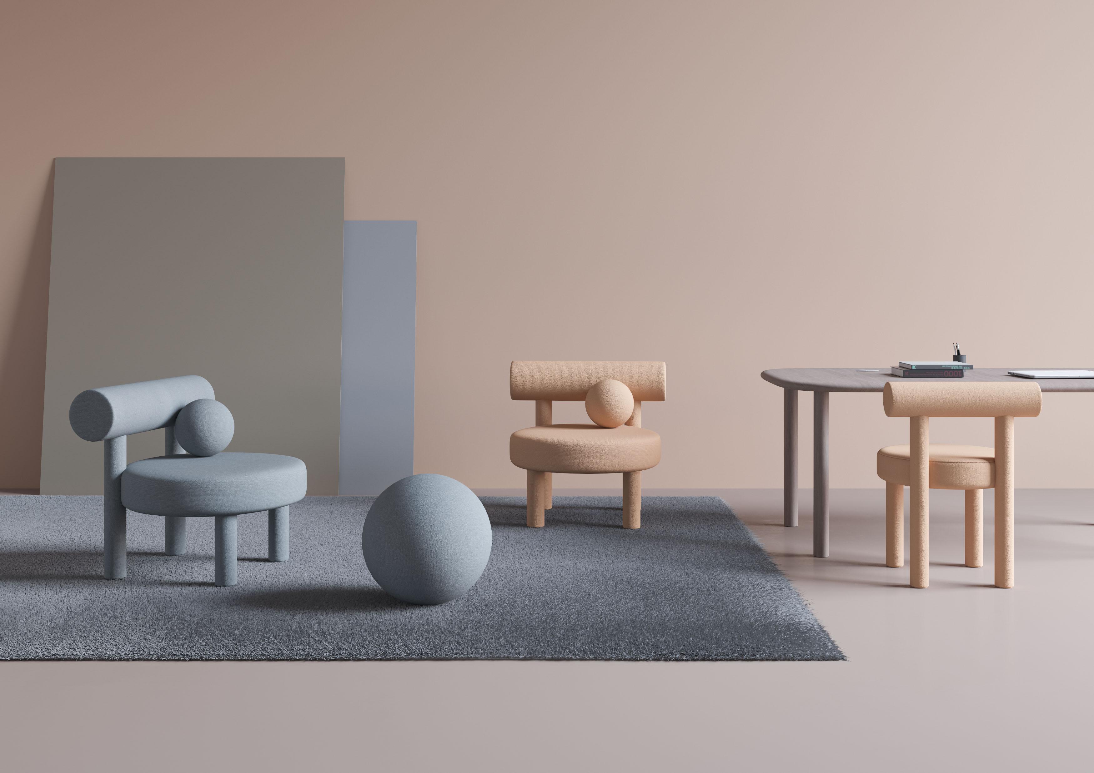 Contemporary Stuhl Gropius CS1 von NOOM, Roter Samt im Angebot 1