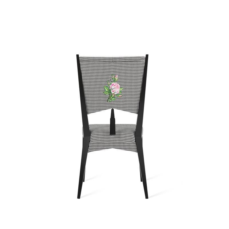 Other Contemporary Chair in Black and White Dedar Fabric Embroidered with Rose For Sale