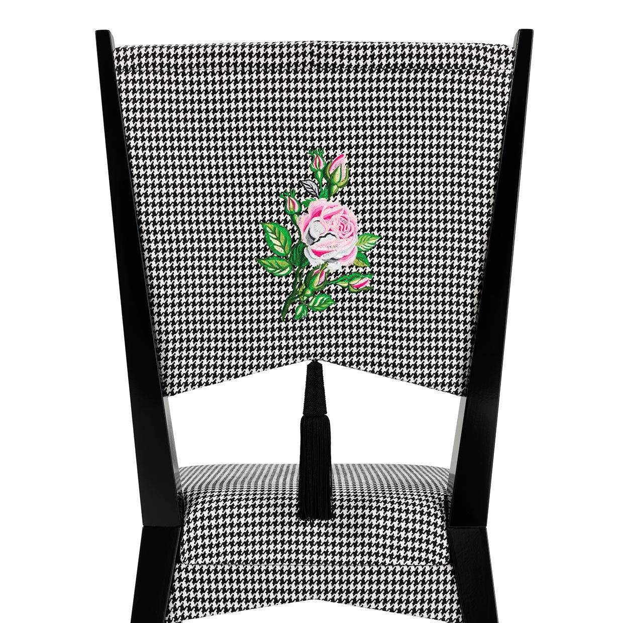 Contemporary Chair in Black and White Dedar Fabric Embroidered with Rose For Sale 1