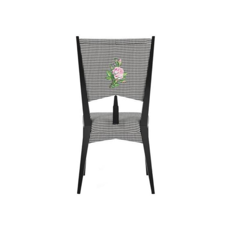 Contemporary Chair in Black and White Dedar Fabric Embroidered with Rose For Sale