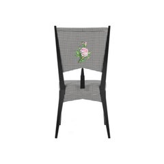 Contemporary Chair in Black and White Dedar Fabric Embroidered with Rose