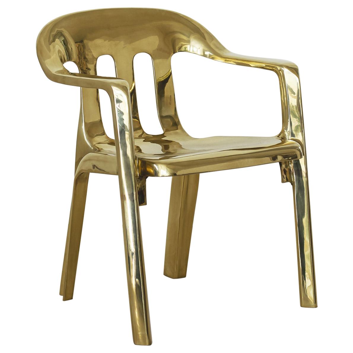 "Monobloco" Contemporary Sculptural Chair in Cast Brass by Estudio Orth For Sale