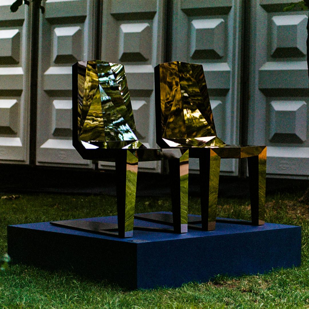 Hand-Crafted Contemporary Chair in Gold Finish For Sale
