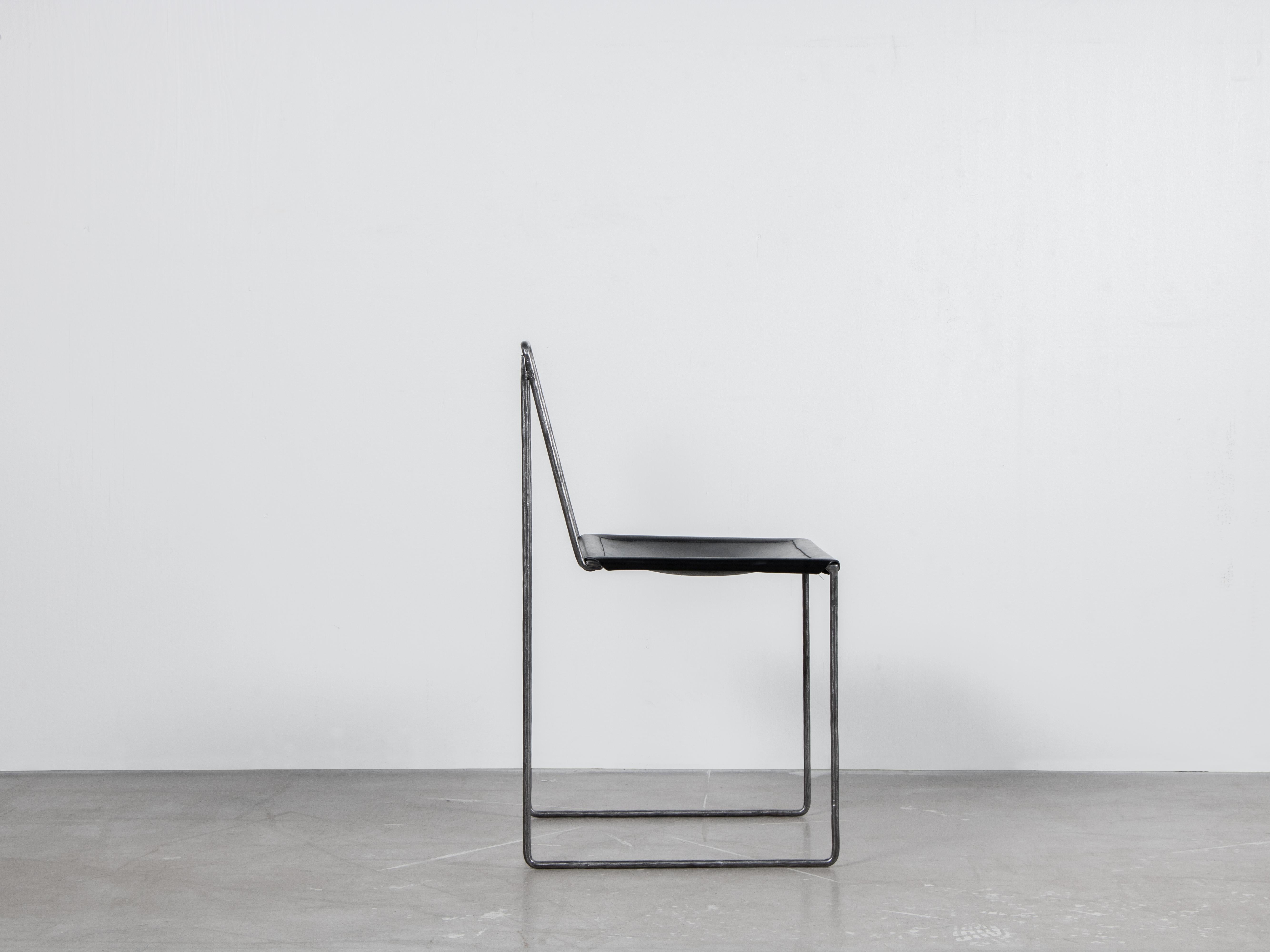 Modern Contemporary Chair in Iron and Leather Upholstery, Stal Chair by Lucas Morten